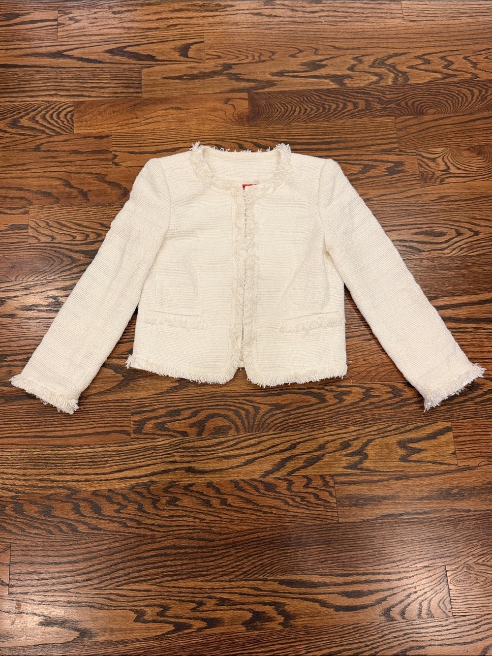 Alice & Olivia Cream with Shimmer Bouclé Tweed Jacket EUC